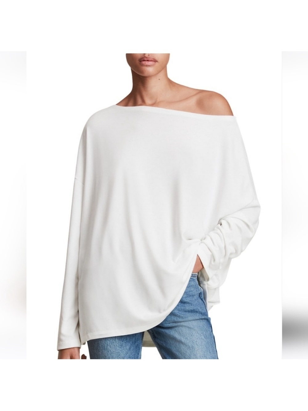Allsaints Rita oversized one shoulder long sleeve t shirt chalk white Sz S